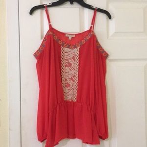 Red and lace Giani Bini top